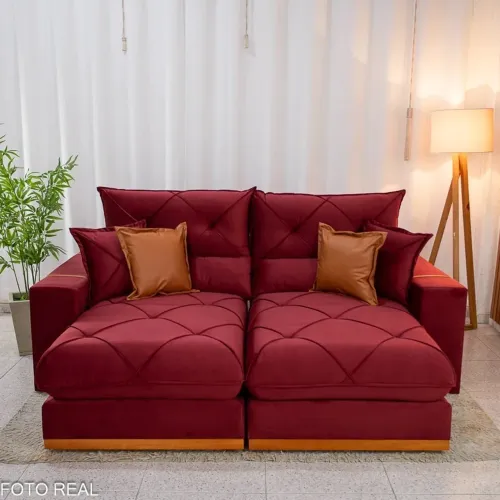 Sofá Retrátil Reclinável Parati 2.30m Veludo Vinho Molas Ensacadas- Entrega Rápida