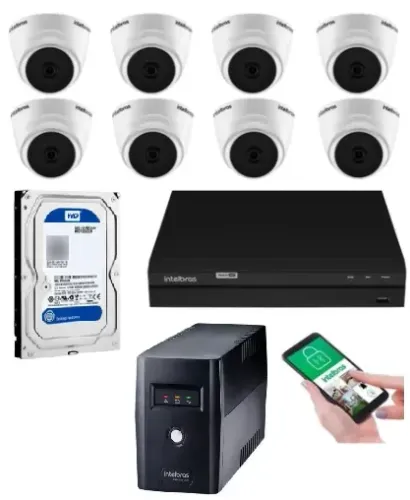 Sistema de CFTV intelbrás, completo, com 8 câmeras.