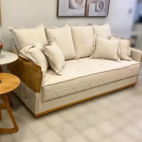 Sofá Atlanta 3 com Almofadas Soltas 3 Lugares Tecido Linho 200cm- Produto Novo