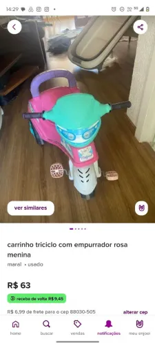 Carrinho empurrar puxar triciclo criança menina Maral buzina