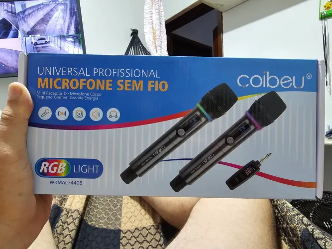 Microfone Duplo Sem Fio Profissional Coibeu RGB - Novo