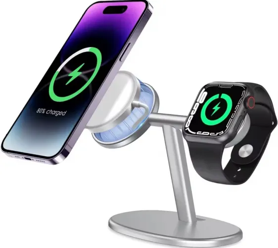 Suporte para Carregador Magsafe e Apple Watch - Prata