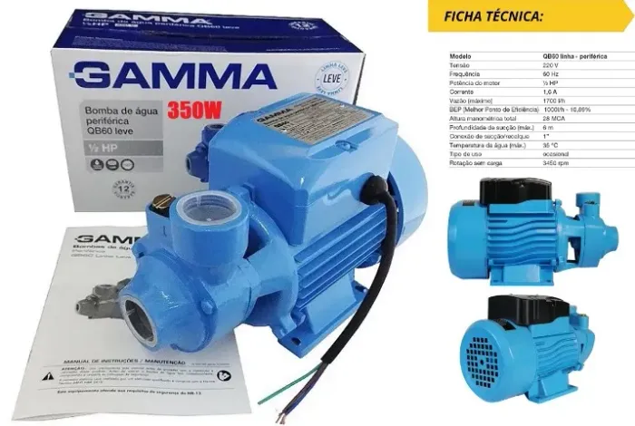 Bomba de Água Periférica Gamma QB60 0.5HP 350W modelo G2761-BR 220V + Garantia
