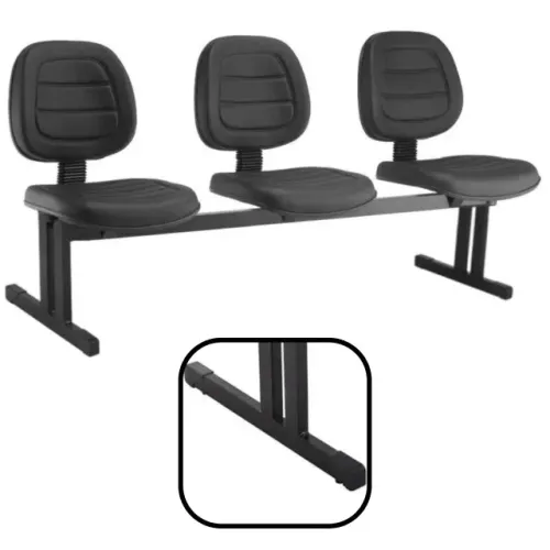 Longarina Executiva Costurada 3 Lugares Preta Conforto Durável Modelo 33103