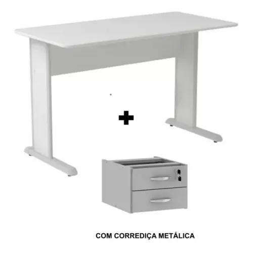 Mesa Escritório 1,20x0,60m Com Gavetas MAXXI Cinza/Cinza Robusta Pronta Entrega 53084 Plus