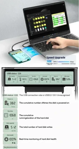 Gaveta, caixa hdd 2.5 ssd sata para usb 3.2 com adaptador 5gbps 