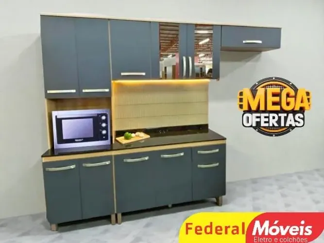 Armário de Cozinha com balcão Grafite - Chama no WhatsApp