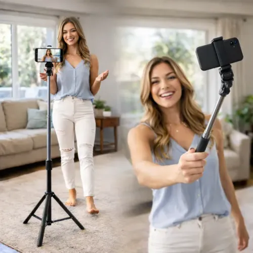 Tripé para Celular pau de selfie com controle bluetooth - Tripé vai até 1,70m