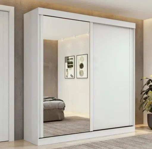 Guarda-Roupa Casal Branco com Espelho - Novíssimo