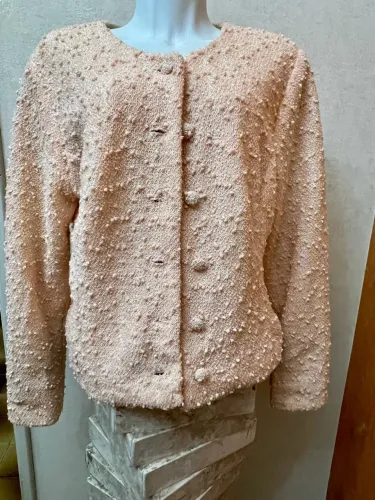 Casaqueto Tweed Bouclé Rosé Pérola - Vintage Chic