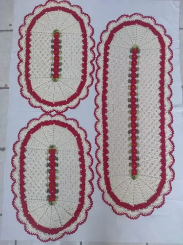 Jogo de Tapetes de crochê artesanal Kit 3 Peças fio 6 colorido