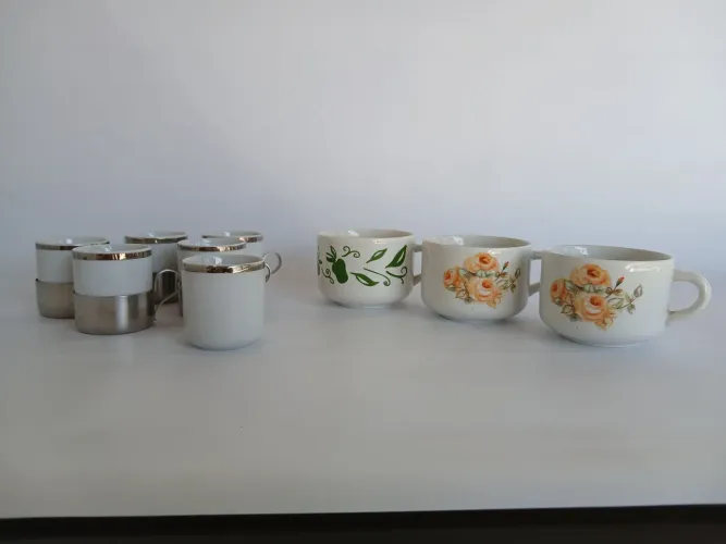 Lote 9 Xícaras Vintage Porcelana Pozzani - Para Reposição (Inox + Florais