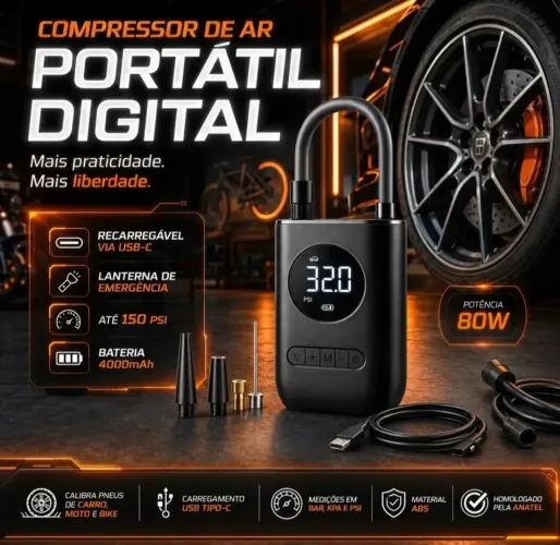 Compressor de ar digital portátil