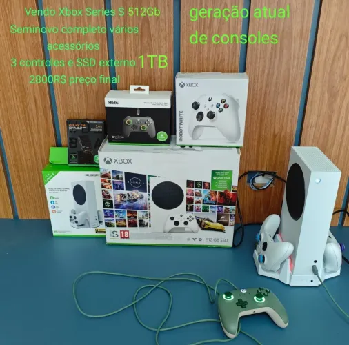 Xbox Series S 1,5 tb semi-novo três controles,SSD externo e base de resfriamento 