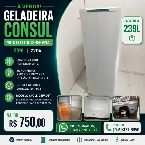 Geladeira Consul 239L 220V - Funcionando Perfeitamente 