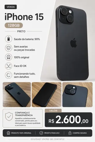 iPhone 15 128GB Preto 90% bateria