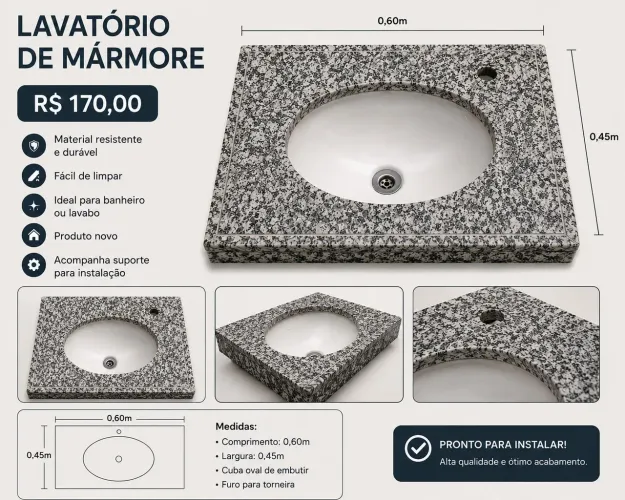 ? SUPER OFERTA! LAVATÓRIO DE MÁRMORE NOVO - APENAS R$ 170,00 ?