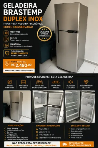 Geladeira Brastemp Frost Free Inox Duplex - Muito Conservada e Funcionando Perfeitamente