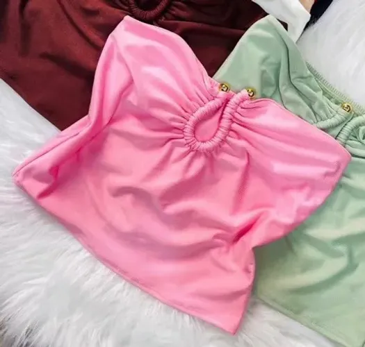 Cropped tomara que caia rosa bebê