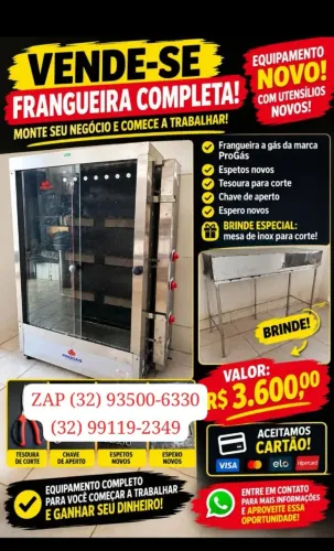 Máquina de Assar frangos com mesa de inox nova