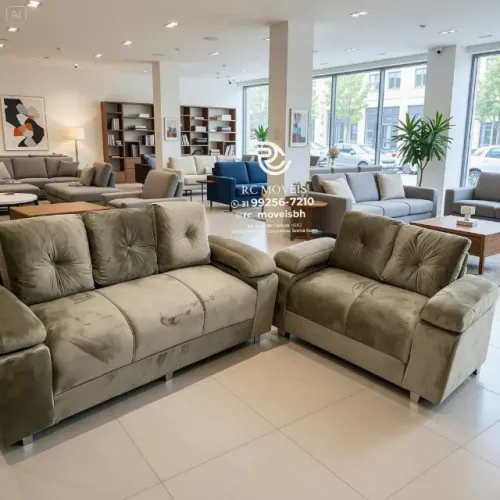 Sofá 2 e 3 Lugares Braço Fofão Suede Marrom D33
