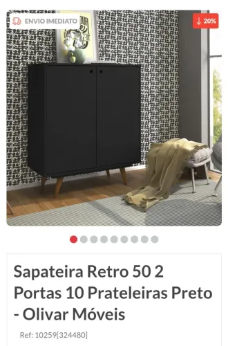 Sapateira Retro 2 Portas 10 Prateleiras Preto - Olivar Móveis
