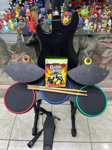 Kit bateria e guitarra Xbox 360 guitar hero world tour