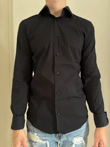 Camisa Social Preta Zara Slim P Masculina