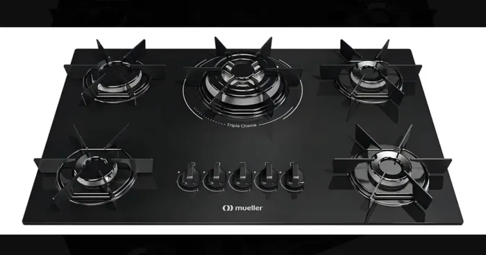 Cooktop 5 Bocas Mueller Mcg5bc Mesa De Vidro Tripla Chama Super Automático Preto