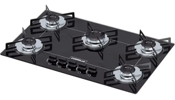 Cooktop 5 bocas Chamalux ultra chama Bivolt Trempe de Chapa Preto