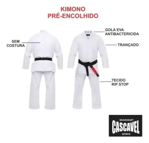 Kimono Jiu-jitsu Tradicional Branco Cascavel BR Tamanho A1 Adulto