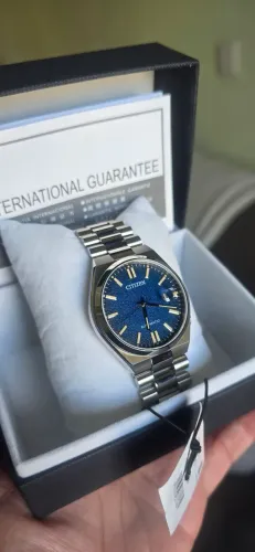Relogio citizen Tsuyosa 40mm azul texturizado automático safira