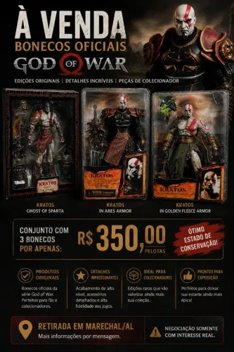Coleção God of War - 3 Bonecos Kratos - R$ 350