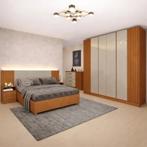 Guarda-roupa + cômoda + cabeceira casal ou Queen com Led e carregador de celular -