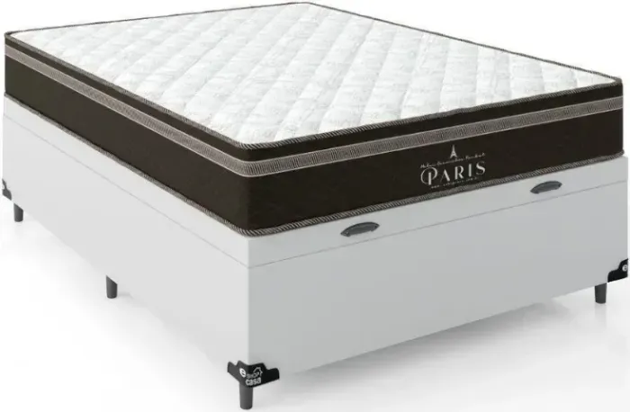 Colchão de Casal com Molas Ensacadas e Cama Baú Box de Casal Branco