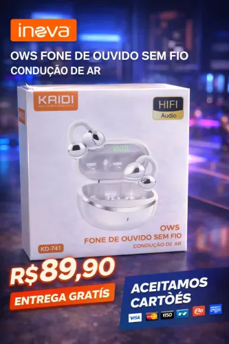 Fone Sem Fio Condução de Ar KAIDI KD-741 Branco - R$89,90