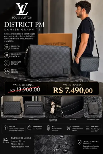 LOUIS VUITTON DISTRICT PM DAMIER GRAPHITE ? BOLSA MESSENGER MASCULINA