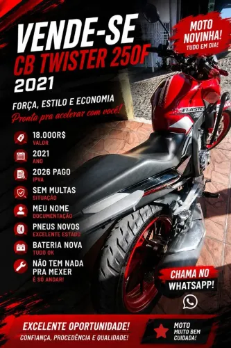 CB Twister 250f toda em dias, motor cromado, bem cuidada!