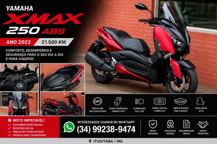 Yamaha XMAX 250 ABS 2022 Vermelha - 21.500 km Impecável