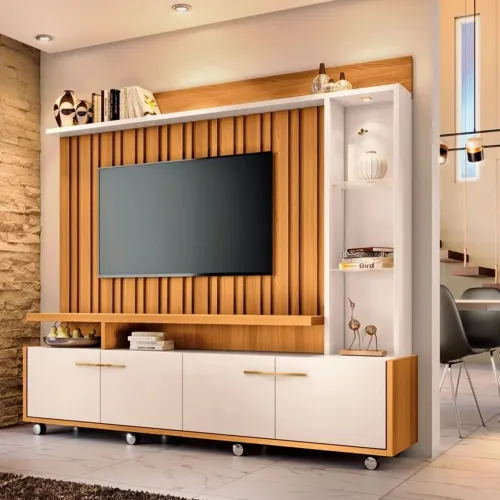 Estante Home Theater Titan Ripado para TV até 60 Polegadas - Hb - Cinamomo / Off White<br>