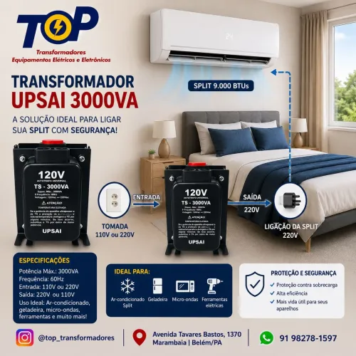 Transformador 3000va Upsai para split de 9.000 btus