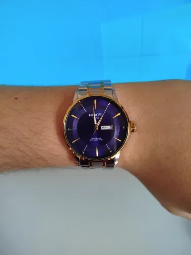 Relógio NIBOSI Dourado com Prata e Azul de Aço Inoxidável