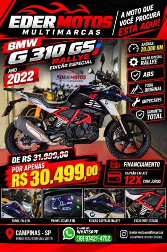 BMW G 310 GS ABS 2022 EDIÇÃO ESPECIAL RALLYE impecavel e damos garantia total