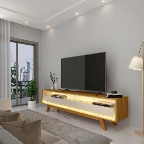 Rack Requinte Larg. 1.72m Naturale/Off C/ Led 100% MDF para TV até 65" rf5