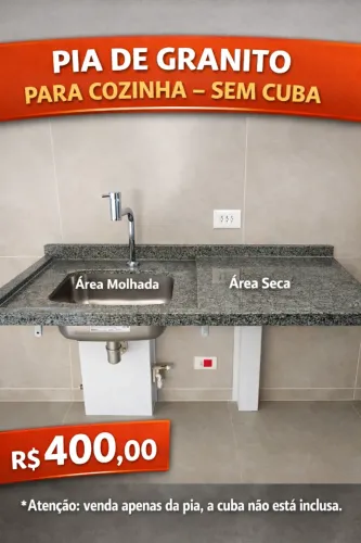 PIA COZINHA GRANITO CINZA ANDORINHA POLIDO