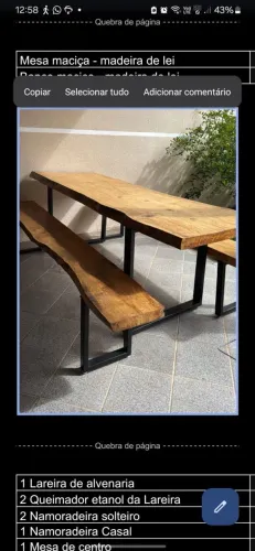 Mesa madeira maciça com bancos