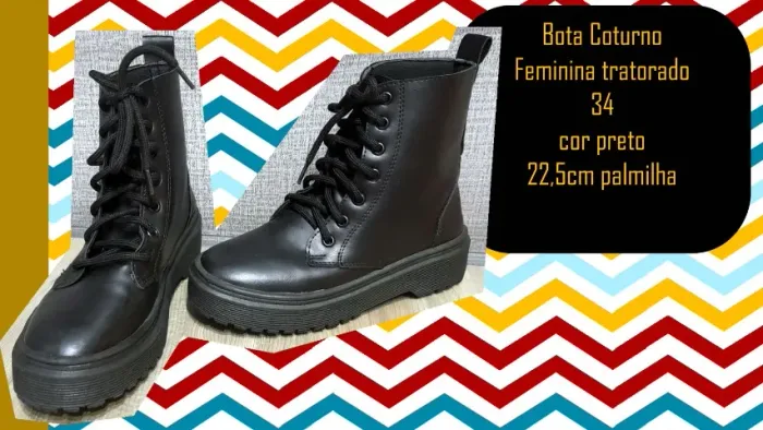 Bota Coturno Feminina tratorado 34 cor preto