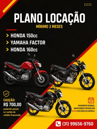 aluguel de moto (Honda 150cc e 160cc, factor)