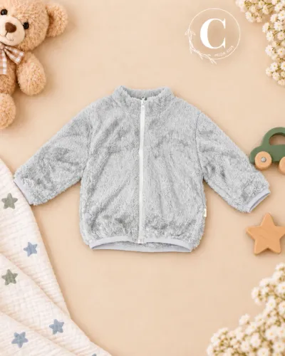 Jaqueta Infantil Fleece Cinza Felpuda 2 a 3 Anos