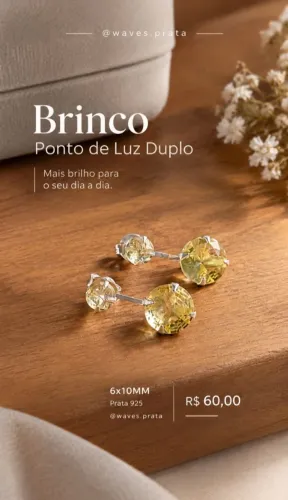 Par de Brincos Ponto de Luz Duplo 6x10MM Prata 925